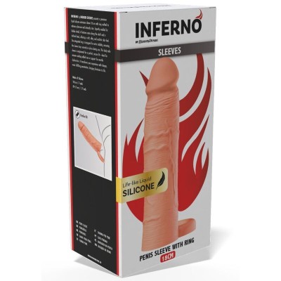 HIDDEN DESIRE - MANGA EXTENSORA DE SILICONE LÍQUIDO INFERNO COM ANEL 18 CM Ø 4,5 CM - TOM DE PELE - D-246935 - Dona Pimenta