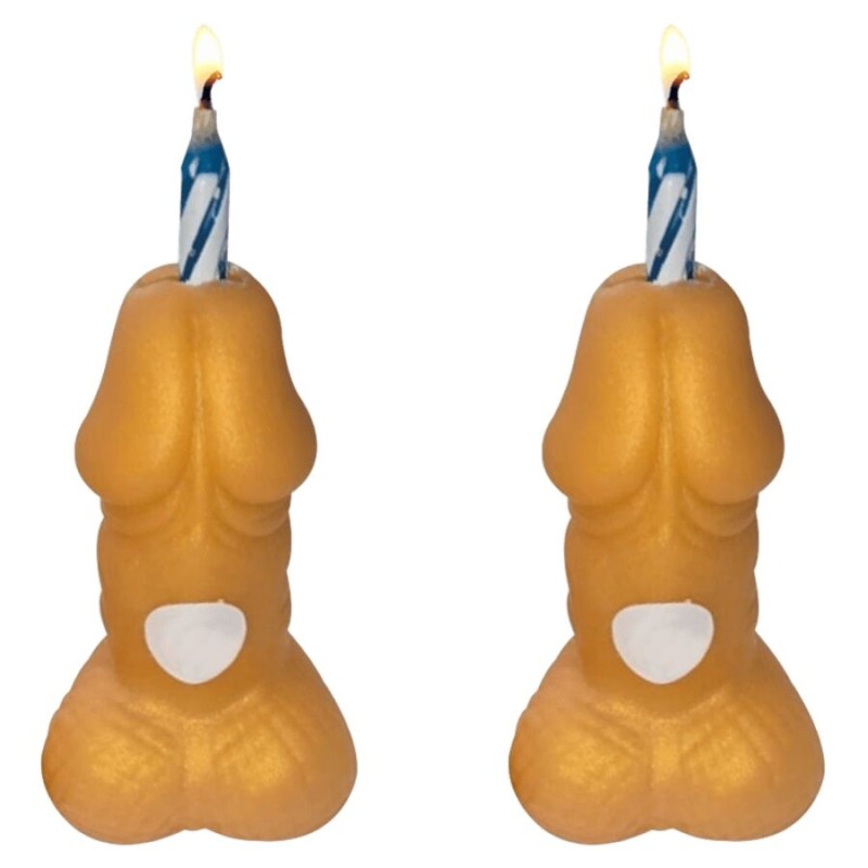 DIABLO PICANTE - VELAS DE ANIVERSÁRIO EM FORMATO DE PÊNIS DOURADO - 2 UNIDADES - D-245436 - Dona Pimenta