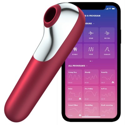 SATISFYER DUAL LOVE VIBRADOR Y SUCCIONADOR CON AIRE PULSADO ROJO - D-226764 - Dona Pimenta