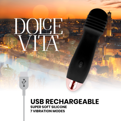 DOLCE VITA - VIBRADOR RECARREGÁVEL TRÊS PRETO 7 VELOCIDADE - D-228454 - Dona Pimenta