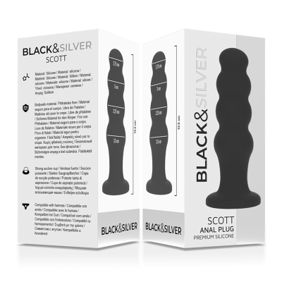 BLACK&SILVER&trade; - PLUG ANAL DE SILICONE SCOTT PREMIUM PRETO - D-234386 - Dona Pimenta