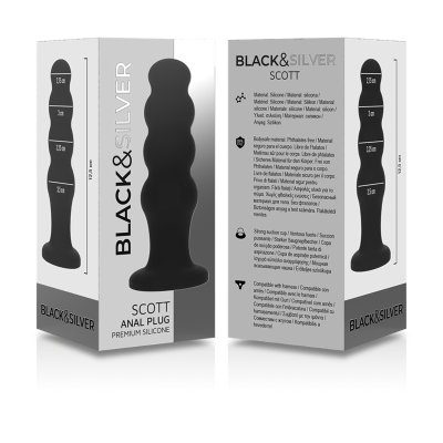 BLACK&SILVER&trade; - PLUG ANAL DE SILICONE SCOTT PREMIUM PRETO - D-234386 - Dona Pimenta