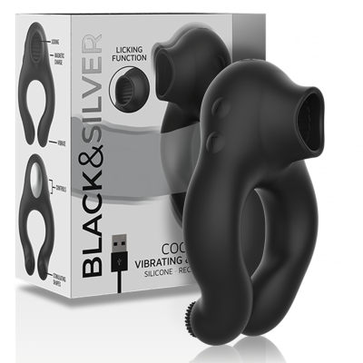 BLACK&SILVER&trade; - ANEL VIBRADOR DE SILICONE 3 MOTORES RECARREGÁVEIS PRETO - D-234388 - Dona Pimenta