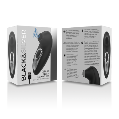 BLACK&SILVER&trade; - DRAKE DELUXE SUCKING VIBE SILICONE RECARREGÁVEL PRETO - D-234391 - Dona Pimenta