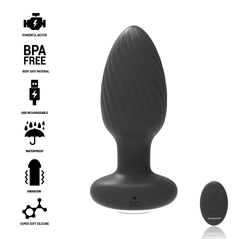 BLACK&SILVER&trade; - PLUG DE POÇOS SILICONE ANAL ROTATOR CONTROLE REMOTO - D-234784 - Dona Pimenta
