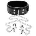 DARKNESS  COLLAR WITH NIPPLE CLAMPS BLACK - D-221156 - Dona Pimenta