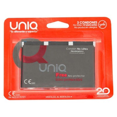 PRESERVATIVOS SEM LÁTEX UNIQ COM ANEL PROTETOR 3 UNIDADES - D-215000 - Dona Pimenta