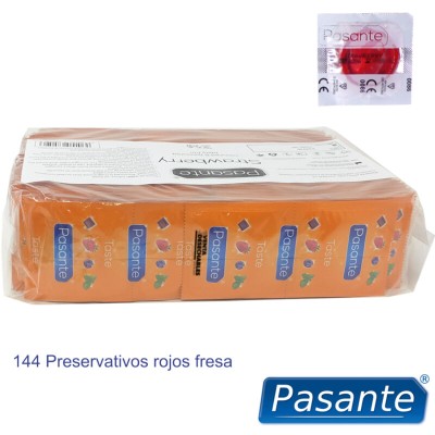 PASANTE - SACO DE PRESERVATIVO SABOR MORANGO 144 UNIDADES - D-236479 - Dona Pimenta