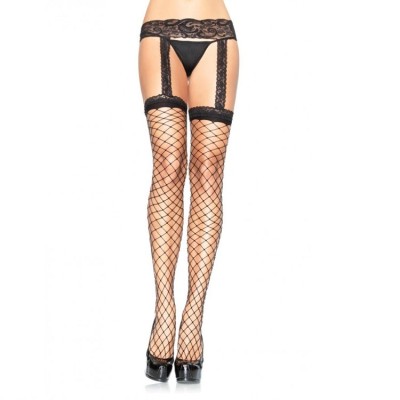 LEG AVENUE - MEIAS Arrastão COM LIGA DE RENDA PRETA - 1769 BLACK - Dona Pimenta