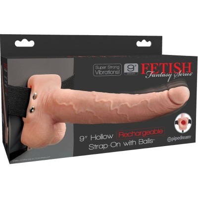 FETISH FANTASY SERIES - ARNÊS AJUSTÁVEL PÉNIS REALISTA COM BOLAS RECARREGÁVEIS E VIBRADOR 23 CM - D-236545 - Dona Pimenta