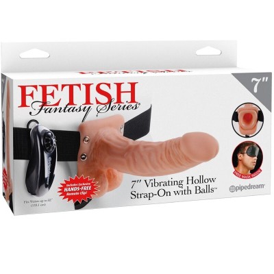 SÉRIE FETISH FANTASY - ARNÊS AJUSTÁVEL COM CONTROLE REMOTO PÊNIS REALISTA COM TESTÍCULOS 17,8 CM - D-236556 - Dona Pimenta