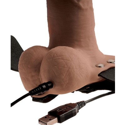SÉRIE FETISH FANTASY - ARNÊS AJUSTÁVEL PÊNIS REALISTA COM TESTÍCULOS RECARREGÁVEIS E VIBRADOR 15 CM - D-236558 - Dona Pimenta