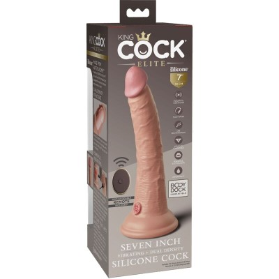 KING COCK ELITE - VIBRADOR REALÍSTICO E CONTROLE REMOTO DILDO DE SILICONE 17,8 CM - D-236630 - Dona Pimenta