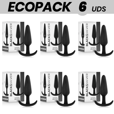 ECOPACK 6 UNIDADES - PLUG ANAL DE SILICONE BLACK&SILVER HANSEL COM CABO PEQUENO - D-234807 - Dona Pimenta