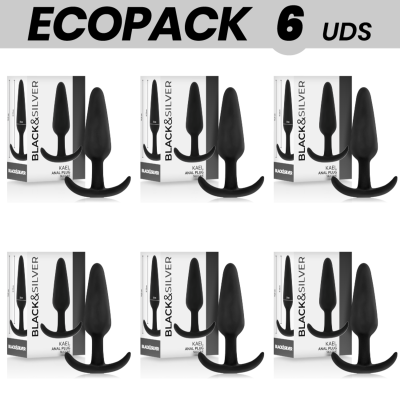 ECOPACK 6 UNIDADES - PLUG ANAL DE SILICONE BLACK&SILVER KAEL COM CABO MÉDIO - D-234808 - Dona Pimenta