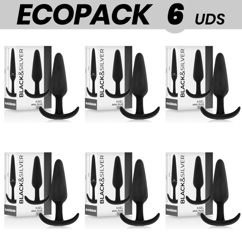 ECOPACK 6 UNIDADES - PLUG ANAL DE SILICONE BLACK&SILVER KAEL COM CABO MÉDIO - D-234808 - Dona Pimenta