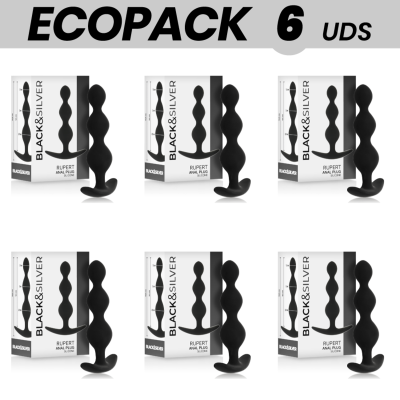 ECOPACK 6 UNIDADES - CORRENTE DE BOLA ANAL BLACK&SILVER RUPERT 10 CM - D-234806 - Dona Pimenta