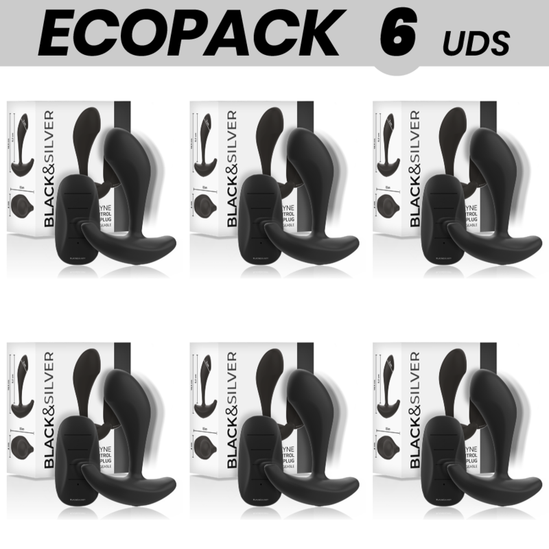 ECOPACK 6 UNIDADES - BLACK&SILVER PLUG ANAL DWAYNE CONTROLE REMOTO DE SILICONE - D-234800 - Dona Pimenta