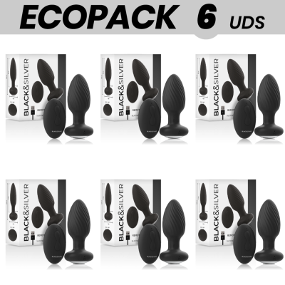 ECOPACK 6 UNIDADES - PLUG ANAL BLACK&SILVER WELLS CONTROLE REMOTO DE SILICONE - D-234801 - Dona Pimenta