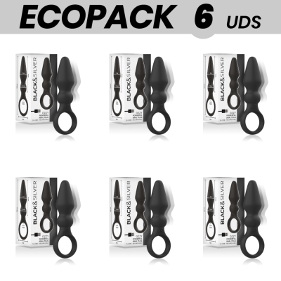 ECOPACK 6 UNIDADES - PLUG ANAL DE SILICONE PODEROSO BLACK&SILVER OZZY - D-234803 - Dona Pimenta