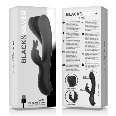 BLACK&SILVER - ESTIMULADOR DE COELHO DE SILICONE RECARREGÁVEL JAMIE PRETO - D-235663 - Dona Pimenta