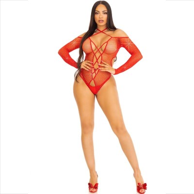 LEG AVENUE - CORPO SEM CROTHLESS COM BRILHANTE VERMELHO - D-237742 - Dona Pimenta