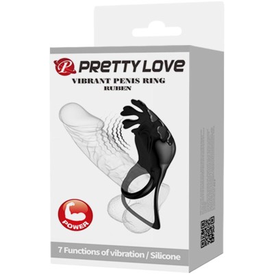 PRETTY LOVE - ANEL VIBRADOR RUBEN 7 VIBRAÕES SILICONE PRETO - D-236076 - Dona Pimenta