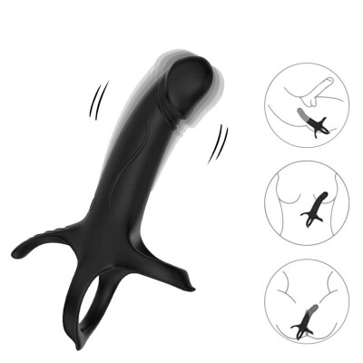 ARMONY - DILDO CON ANILLO & VIBRADOR CONTROL REMOTO NEGRO - D-238032 - Dona Pimenta