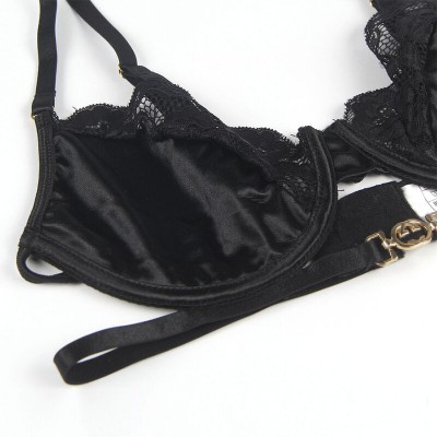 SUBBLIME - CONJUNTO DE 3 PEÇAS SUTI + TANGA + LIGA DE RENDA PRETO S/M - D-239293 - Dona Pimenta