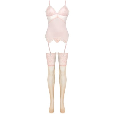 LIVCO CORSETTI FASHION - CONJUNTO PERSINNE PÊSSEGO CORSET + CALCINHA + MEIAS - D-239887 - Dona Pimenta