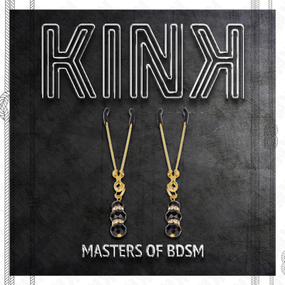 KINK - PINÇAS FINAS DOURADAS COM 3 CONTAS DE VIDRO PRETAS 7 CM - D-240966 - Dona Pimenta