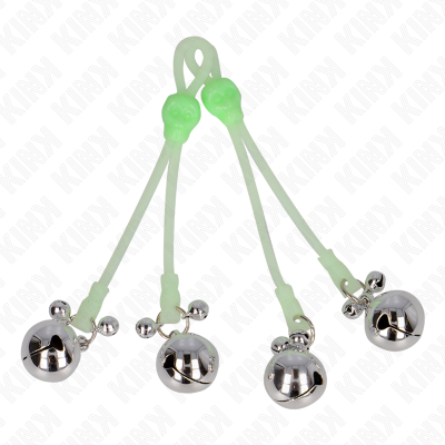 KINK - PINÇAS DE CRÃNIO LUMINOSAS COM ANEL SINOS AJUSTÁVEIS VERDE / PRATA - D-240983 - Dona Pimenta