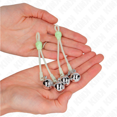 KINK - PINÇAS DE CRÃNIO LUMINOSAS COM ANEL SINOS AJUSTÁVEIS VERDE / PRATA - D-240983 - Dona Pimenta