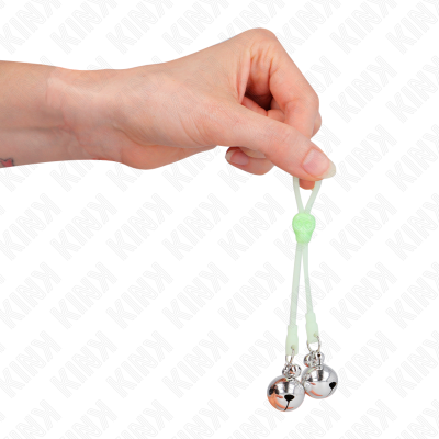 KINK - PINÇAS DE CRÃNIO LUMINOSAS COM ANEL SINOS AJUSTÁVEIS VERDE / PRATA - D-240983 - Dona Pimenta