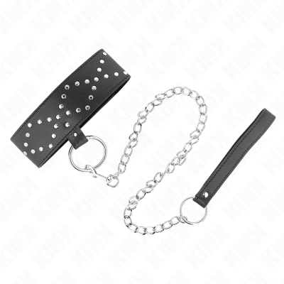 KINK - COLAR 65 CM COM TRELA COM PREGOS PRATA MODELO 3 AJUSTÁVEL 36-43 CM X 5 CM - D-240777 - Dona Pimenta