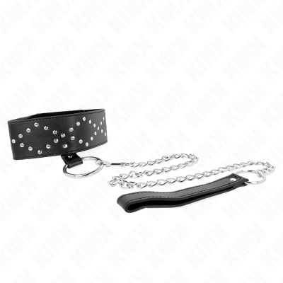 KINK - COLAR 65 CM COM TRELA COM PREGOS PRATA MODELO 3 AJUSTÁVEL 36-43 CM X 5 CM - D-240777 - Dona Pimenta