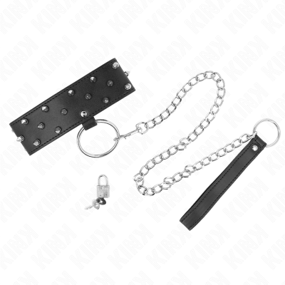 KINK - COLAR COM TRELA 65 CM COM PREGOS PRATA MODELO 5 AJUSTÁVEL 36-43 CM X 5 CM - D-240788 - Dona Pimenta