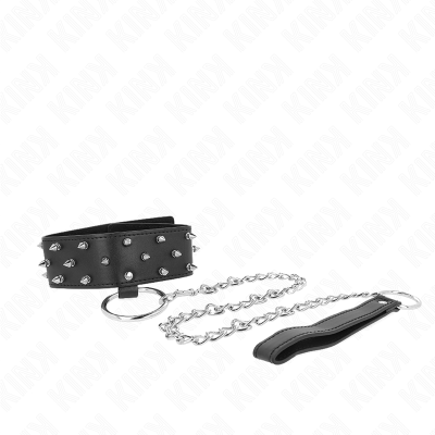 KINK - COLAR COM TRELA 65 CM COM PREGOS PRATA MODELO 5 AJUSTÁVEL 36-43 CM X 5 CM - D-240788 - Dona Pimenta