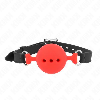 KINK - MORDAÇA COMPLETA DE SILICONE 55 x 2 CM COM BOLA DE 5 CM TAMANHO L VERMELHO AJUSTÁVEL 35-51 CM - D-240819 - Dona Pimenta