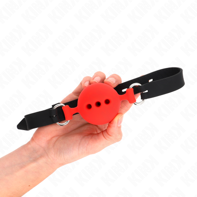 KINK - MORDAÇA COMPLETA DE SILICONE 55 x 2 CM COM BOLA DE 5 CM TAMANHO L VERMELHO AJUSTÁVEL 35-51 CM - D-240819 - Dona Pimenta