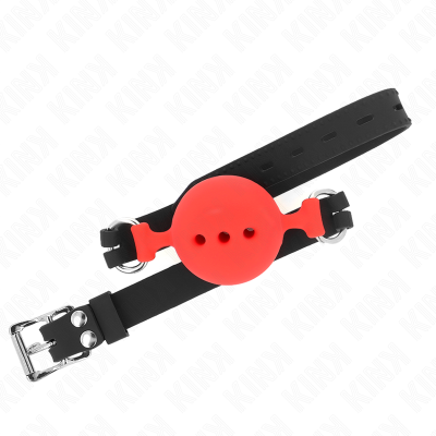KINK - MORDAÇA COMPLETA DE SILICONE 55 x 2 CM COM BOLA DE 5 CM TAMANHO L VERMELHO AJUSTÁVEL 35-51 CM - D-240819 - Dona Pimenta
