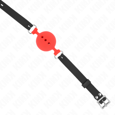 KINK - MORDAÇA COMPLETA DE SILICONE 55 x 2 CM COM BOLA DE 5 CM TAMANHO L VERMELHO AJUSTÁVEL 35-51 CM - D-240819 - Dona Pimenta