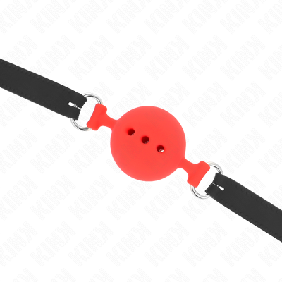 KINK - MORDAÇA COMPLETA DE SILICONE 55 x 2 CM COM BOLA DE 5 CM TAMANHO L VERMELHO AJUSTÁVEL 35-51 CM - D-240819 - Dona Pimenta