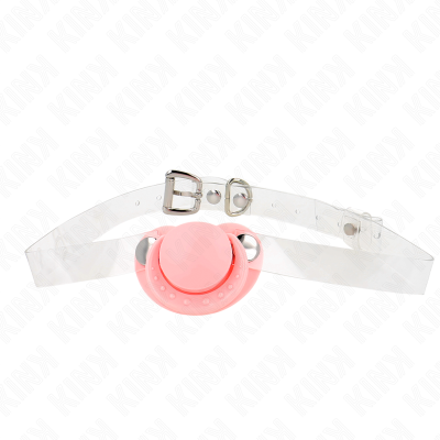 KINK - MORDAÇA EM FORMA DE CHUPETA ROSA 5,5 x 4 CM AJUSTÁVEL 43-60 CM - D-240821 - Dona Pimenta