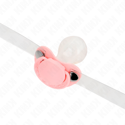 KINK - MORDAÇA EM FORMA DE CHUPETA ROSA 5,5 x 4 CM AJUSTÁVEL 43-60 CM - D-240821 - Dona Pimenta