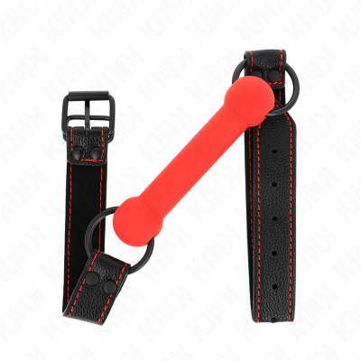 KINK - MORDAÇA DE OSSO COM ALÇA DE COURO VERMELHA AJUSTÁVEL 41-57 CM - D-240823 - Dona Pimenta