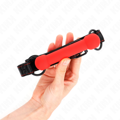 KINK - MORDAÇA DE OSSO COM ALÇA DE COURO VERMELHA AJUSTÁVEL 41-57 CM - D-240823 - Dona Pimenta