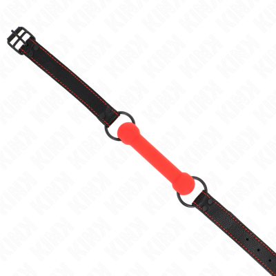 KINK - MORDAÇA DE OSSO COM ALÇA DE COURO VERMELHA AJUSTÁVEL 41-57 CM - D-240823 - Dona Pimenta