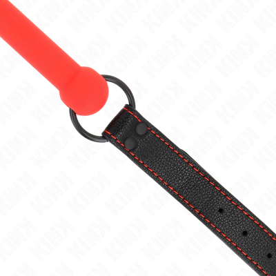 KINK - MORDAÇA DE OSSO COM ALÇA DE COURO VERMELHA AJUSTÁVEL 41-57 CM - D-240823 - Dona Pimenta