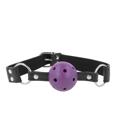 KINK - BOLA RESPIRÃVEL 4 CM MORDAÇA COM REBITE DUPLO ROXO 62,5 x 2,5 CM AJUSTÁVEL 42-58 CM - D-240853 - Dona Pimenta